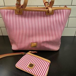 Dooney & Bourke Pink White Striped Tote Wristlet